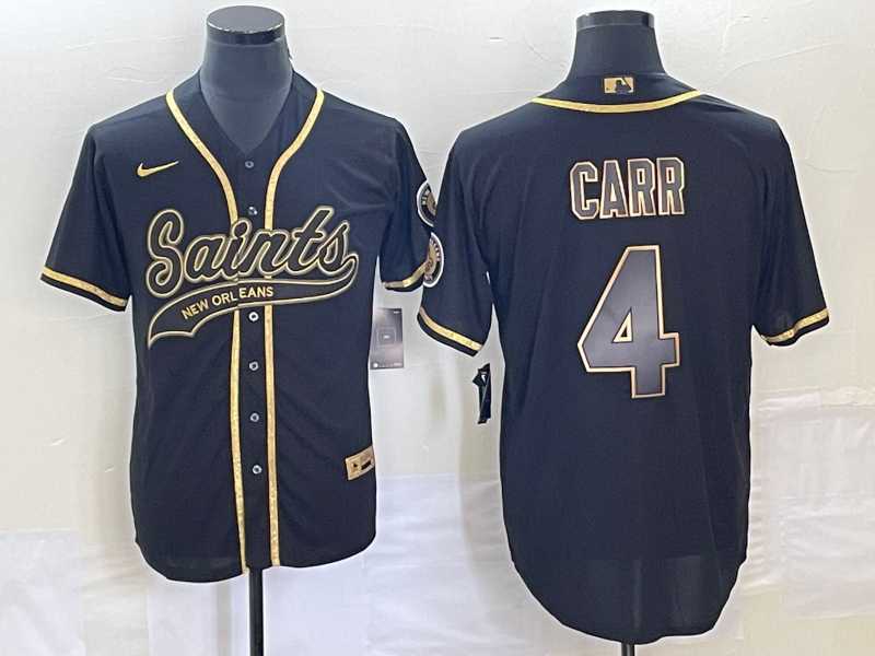 Men%27s New Orleans Saints #4 Derek Carr Black Gold With Patch Cool Base Stitched Baseball Jersey